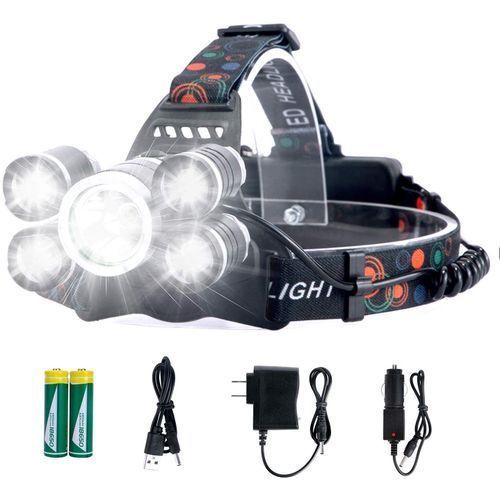 Headlight 40000 Lumen 5T6+Q5 LED Flashlight Torch Lanterna Head Light With Battery Charger