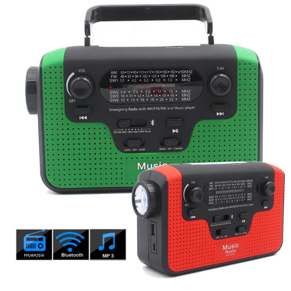 FM/AM/SW Solar Hand Crank Emergency Radio USB Bluetooth Speaker LED Flashlight Green Green (green)