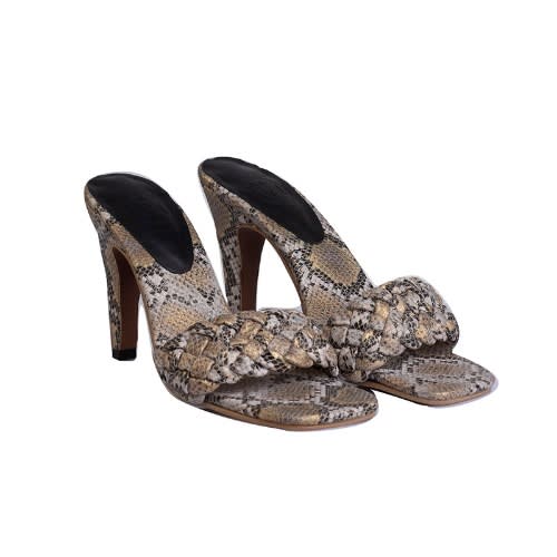 Women's Garnet Snake Print Mules - Gold