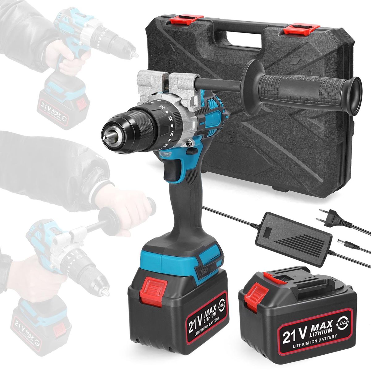 Household 80Nm Multifuctional 21V Electric Drill 2 Speed Control 3 Working Modes Stepless Speed Regulation Rotation Ways Adjustment 20 Gears of Torques Adjustable Mini Screwdriver