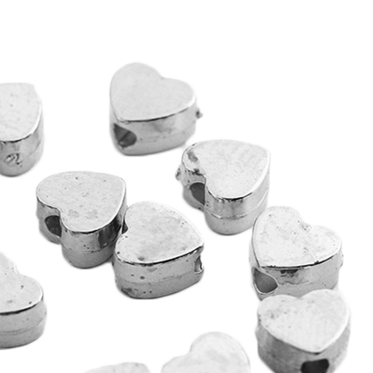 200PcsBag Beaded Bracelet Heart Star Beads DIY Pendant Accessories Silver