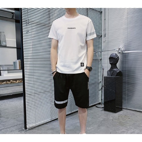 2 In 1 Men's Sport Short Sleeve T-shirt And Short - White And Black