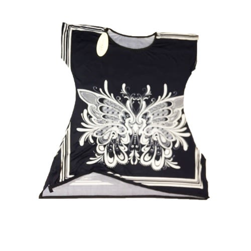 Butterfly Print Ice Silk Ladies Top- Black