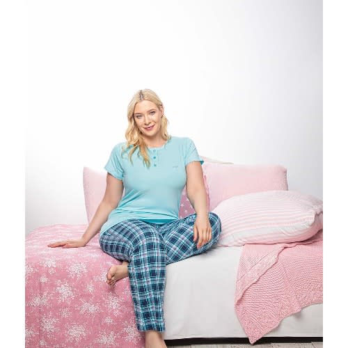 2 Piece Women's Pyjamas/sleepwear - Checkered Blue