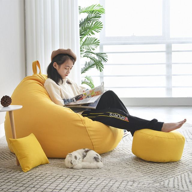 Lazy Beanbag Sofas Cover Chairs Without Filler Linen Puff