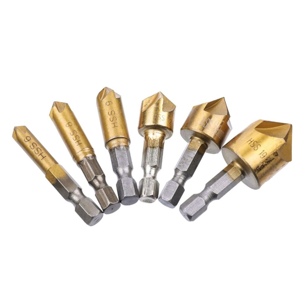 6 Piece 90 Degrees Countersink Drill Bit Wood Drill Bit Set  Coated
