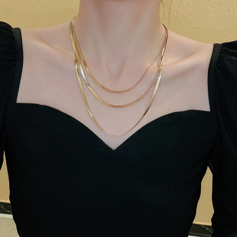Kq Three Layer Titanium Steel Chain Fashion Ins Style Necklace