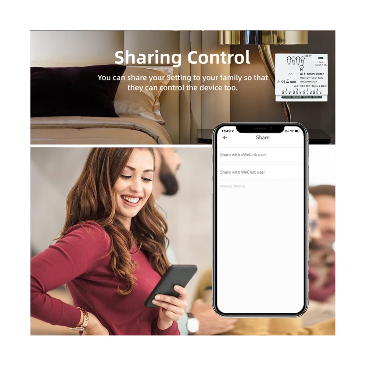 4CH WiFi Smart Switch 7-32V USB 5V 2.4G WiFi Smartlife