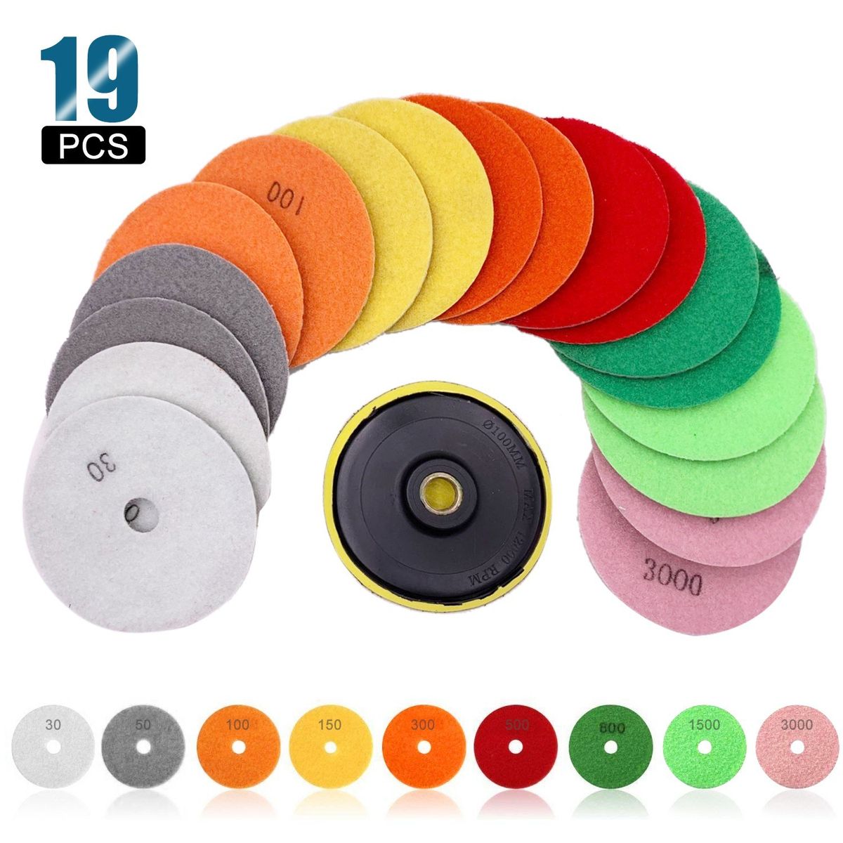 19-Pieces 4 Inch Diamond Polishing Pads With 1 Backer