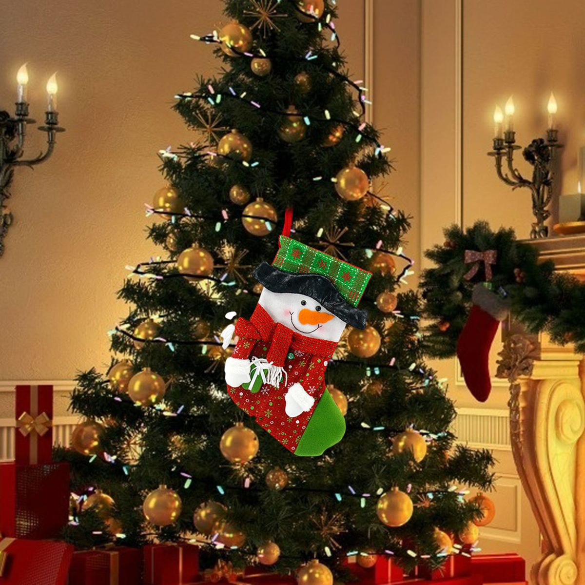 1 Piece Classic Plush Christmas Stockings Family Hanging Snowman