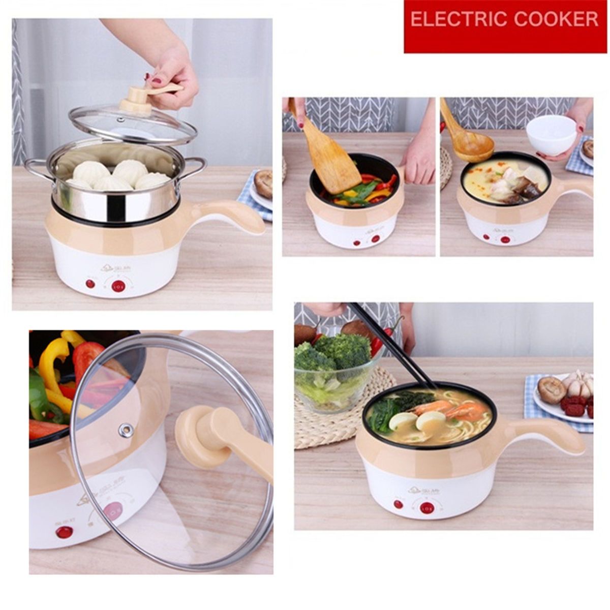 18Cm Double-Layer Stainless Steel Mini Electric Pot Cooker