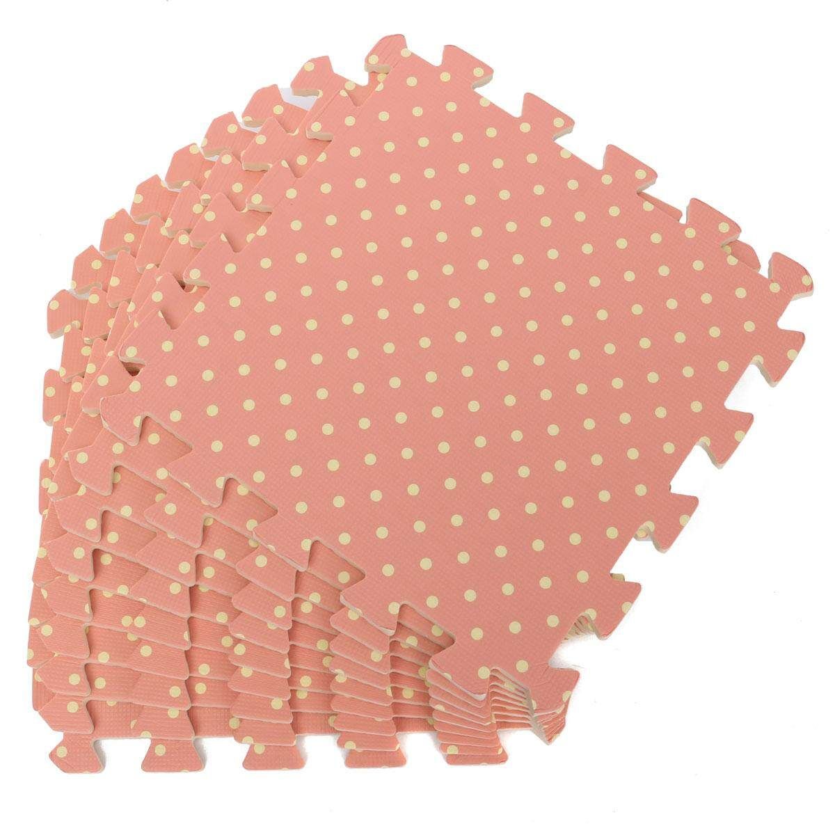 9PCS Wood Interlock EVA Foam Floor Puzzle Pad Work Gym Mat Kid Safety Play Rug Pink Dot