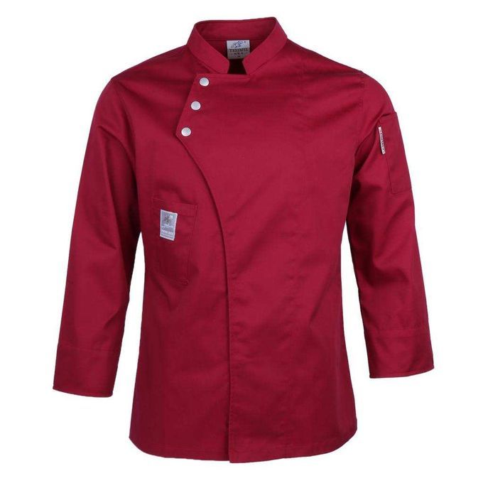 Unisex Chef Jackets Coat Long Sleeves Shirt Kitchen Uniform Red XXXL