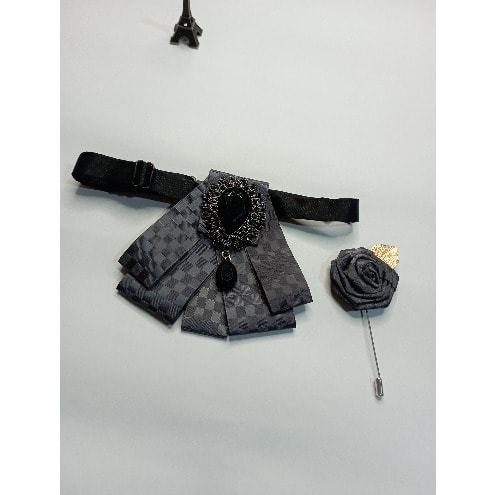 Men's Wedding Bow Tie With Brooch - Grey