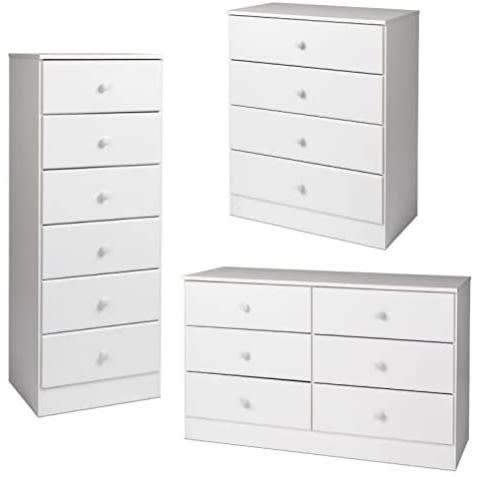 3-piece Set With Chest Lingerie Chest And Double Dresser - White