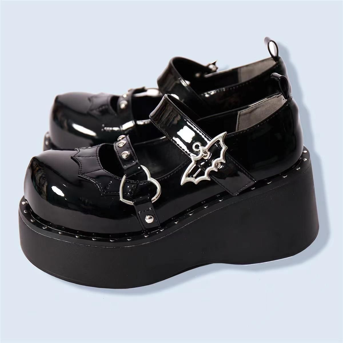 (Black)Mary Jane Shoes Sweet Cute Women Pumps Wedge Heels Platform Shoes Women Gothic Girls Lo JIN
