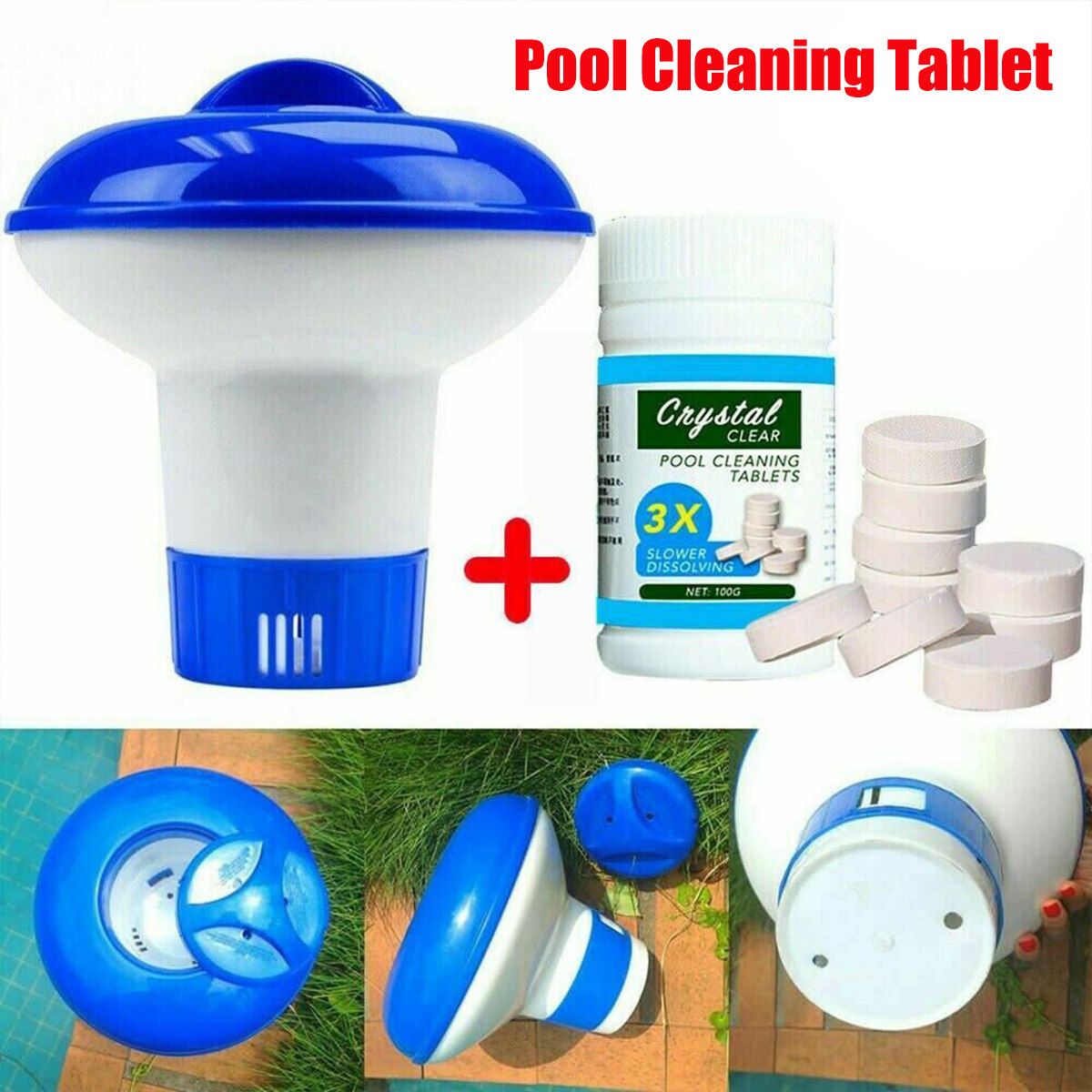 100Pcs 1 Bottle Instant Disinfectant Tablets Sterilizing Effervescent Cleaning Tablet Swimming Pool Cleaner Multi-purpose Multi-Use Tube Tub Cleaning Purifier Multicolor 1 Bottle Pool Cleaning Tablets +1 Pcs 5'' Chemical Disp