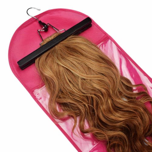 Wig Storage Bag With Zipper & Hanger- Pink