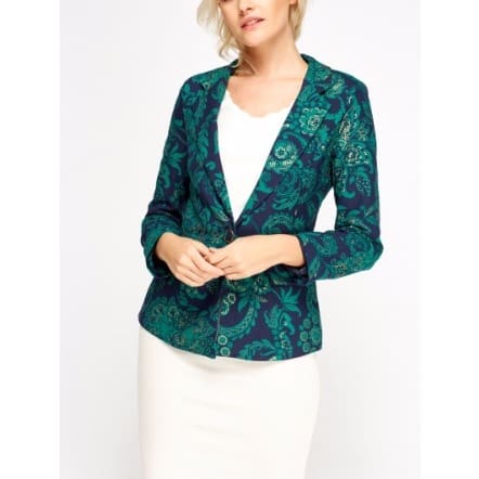 Glittered Gold Printed Fitted Blazer - Green