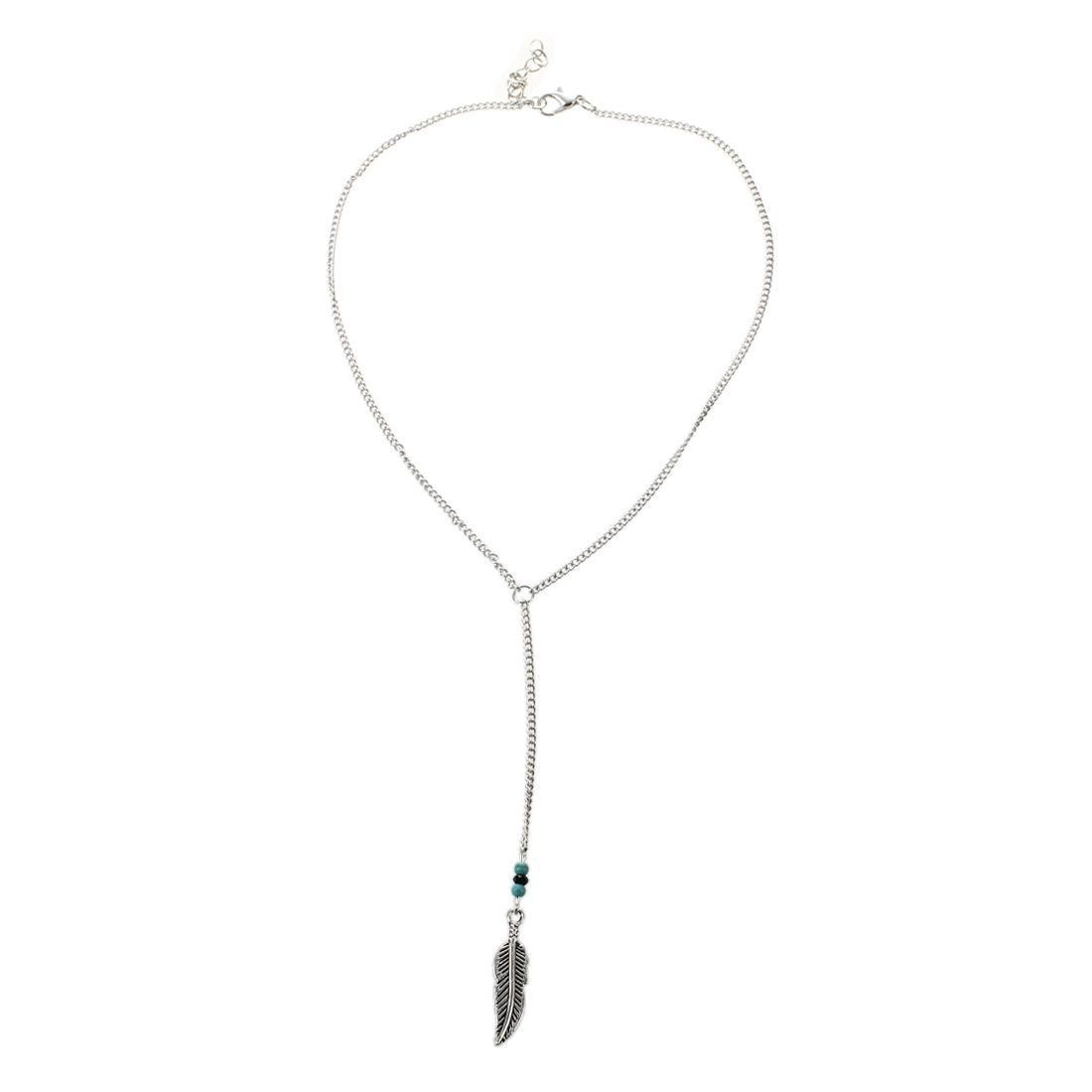 Women turquoise feather tassel neck chain bohemian