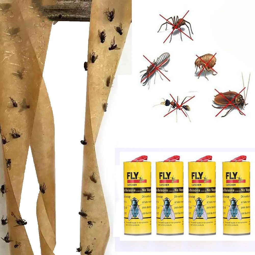 4 Rolls Sticky Fly Paper Eliminate Flies Insect Bug Glue Paper Catcher Trap Pest Control 20x50mm Ribbon Strip Fies Sticky CUIII