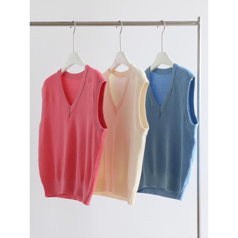 Colorful Knitted Vest with Seven Needle Pineapple Weave V-Neck Loose Tank Top for Early Spring