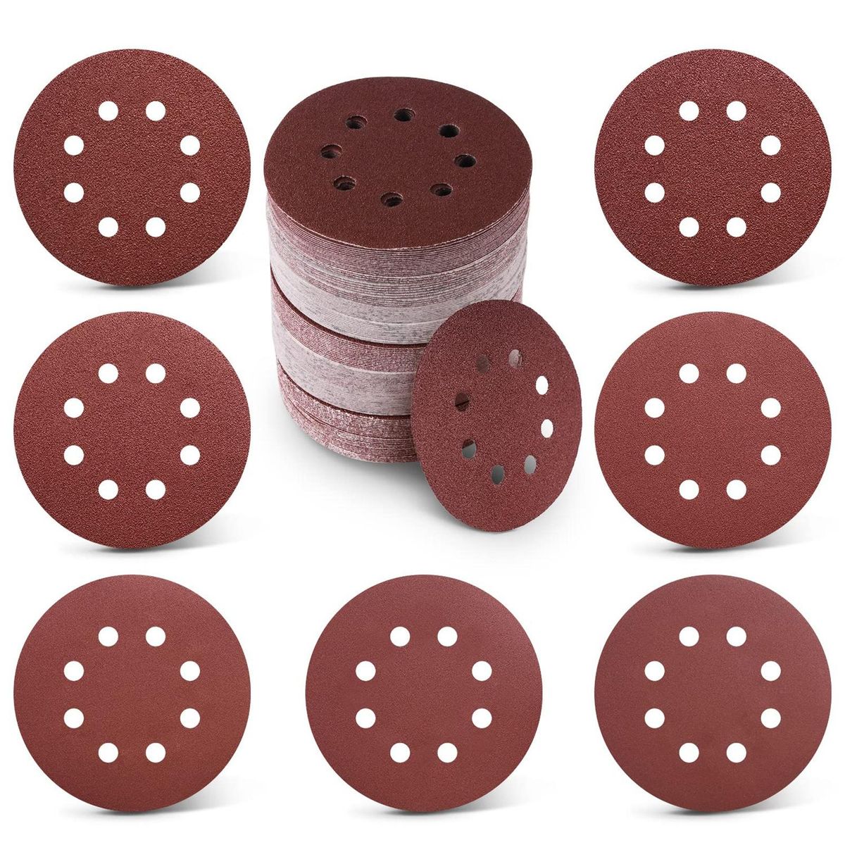 100Pcs Polishing Sandpapers 125mm 8 Holes Disc Sandpapers