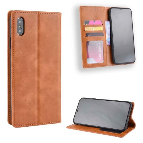 Magnetic Card Slot Wallet Flip Leather Case For Iphone Xs Max - Brown