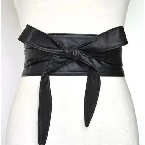 Ladies Wide Leather Waist Belt- Black