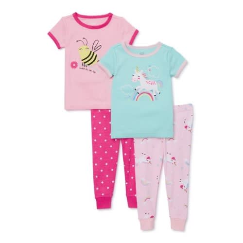 Girls Unicorn Rainbow Shortsleeve Snug Fit Pyjamas Sleepwear -  ( Size Run Small )