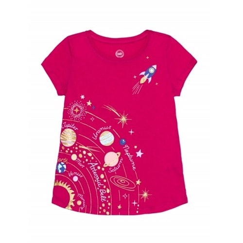 Girls Short Sleeve Solar System T-shirt -pink