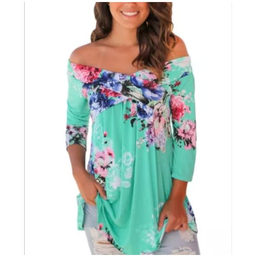Mint Floral Off Shoulder Crisscross Top - Green