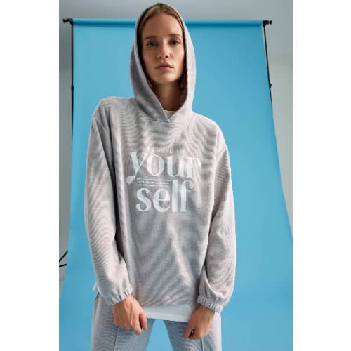 Slogan Printed Hoodie Relax Fit Sweatshirt