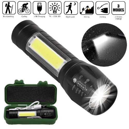 Portable T6 Cob Led Usb Rechargeable Flashlight
