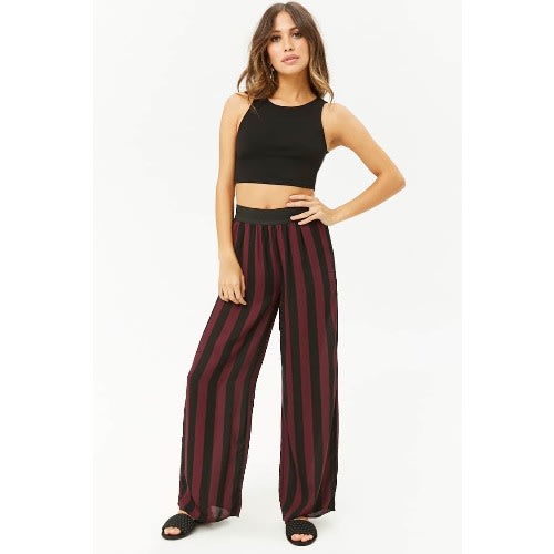 Stripped Palazzo Trousers - Black & Wine