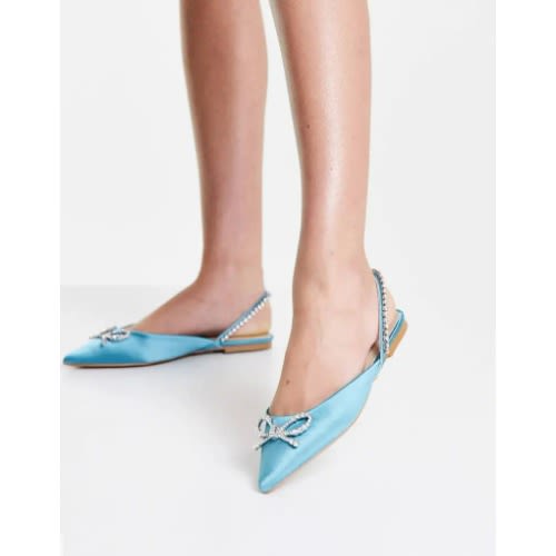 Slingback Bow Point Flats – Blue