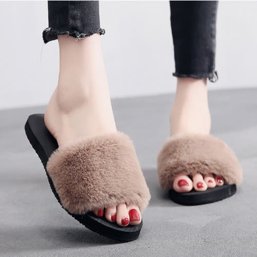 Faux Fur Slide Slippers - Moocha
