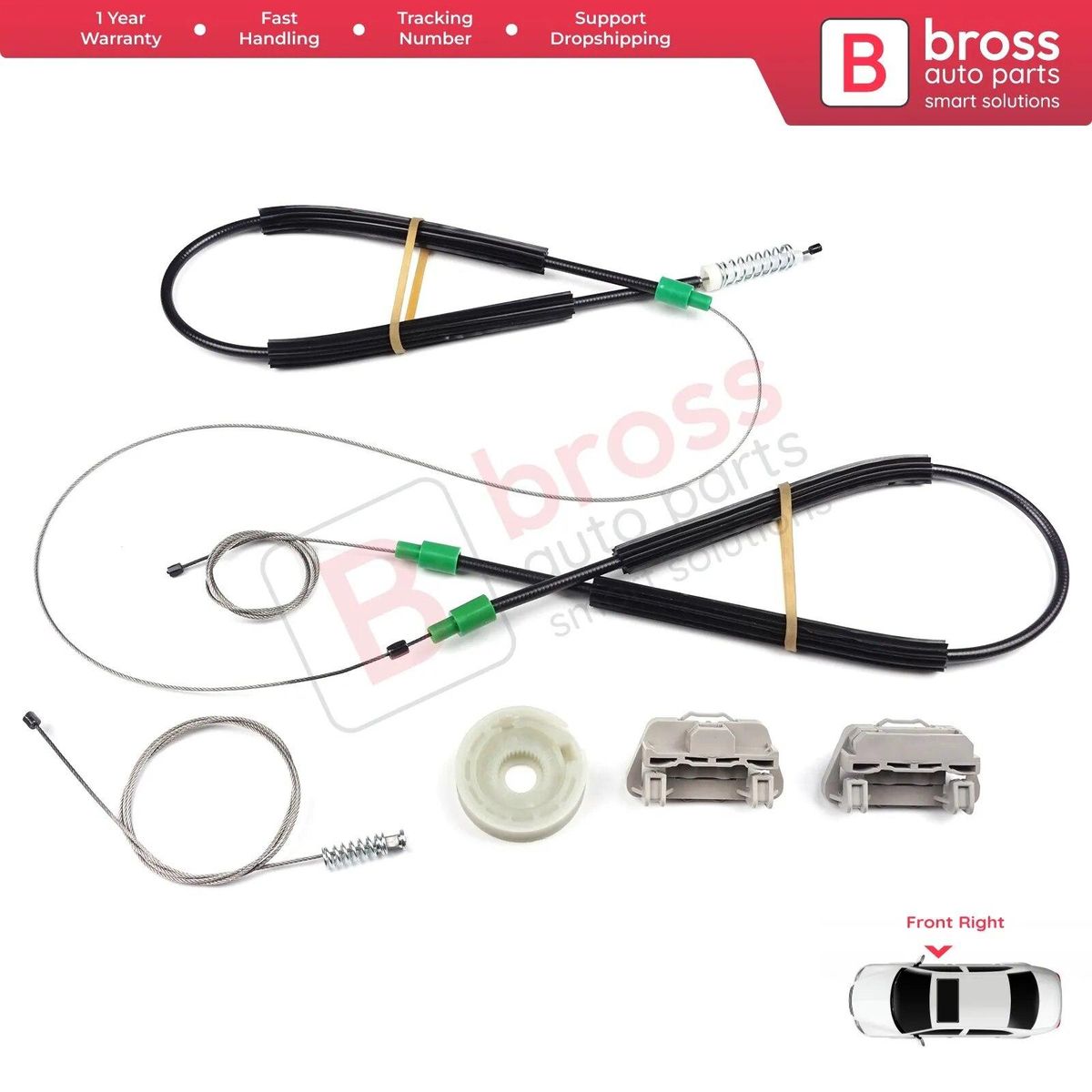 Bross Auto Parts BWR287 Electrical Power Window Regulator Repair Kit Front Right Door for Ford Focus 1998-2005 Made in Turkey