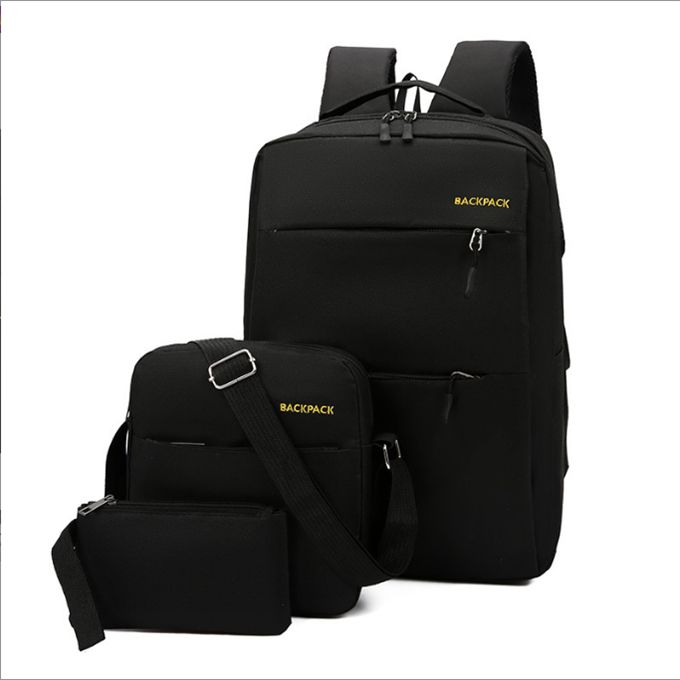 3Pc USB Rechargeable Computer Bag Men Women Student Backpack