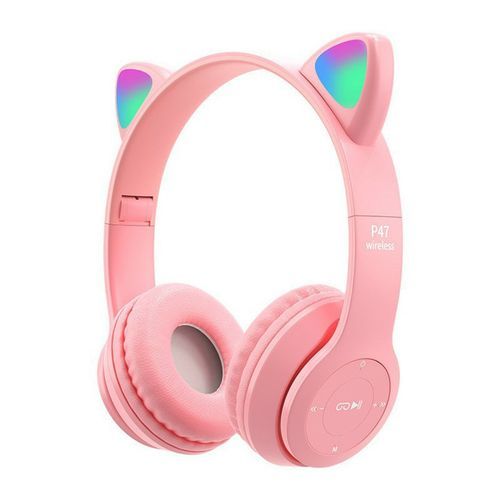 CAT Ear Luminous Head-mounted Headphone Bilateral Stereo Low-power Headset-pink