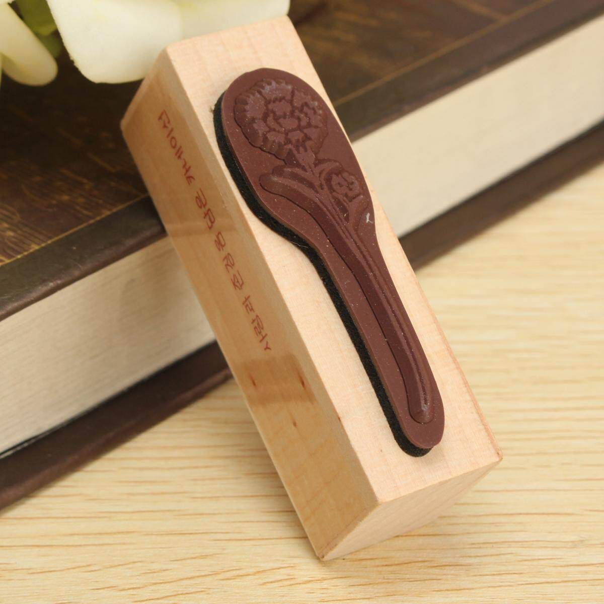 Floral Thank You Happy Birthday Wooden Rubber Stamp Seal Craft Stamper Red