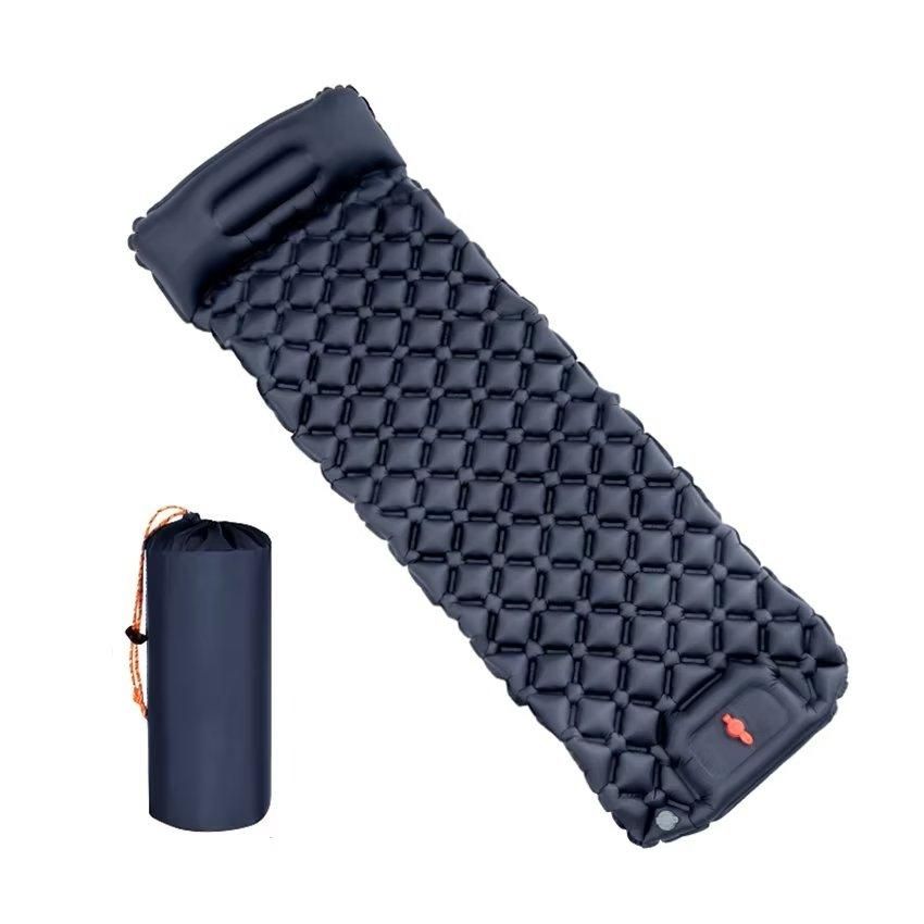 Outdoor Camping Sleeping Pad Inflatable Mattress with Pillows Navy Blue