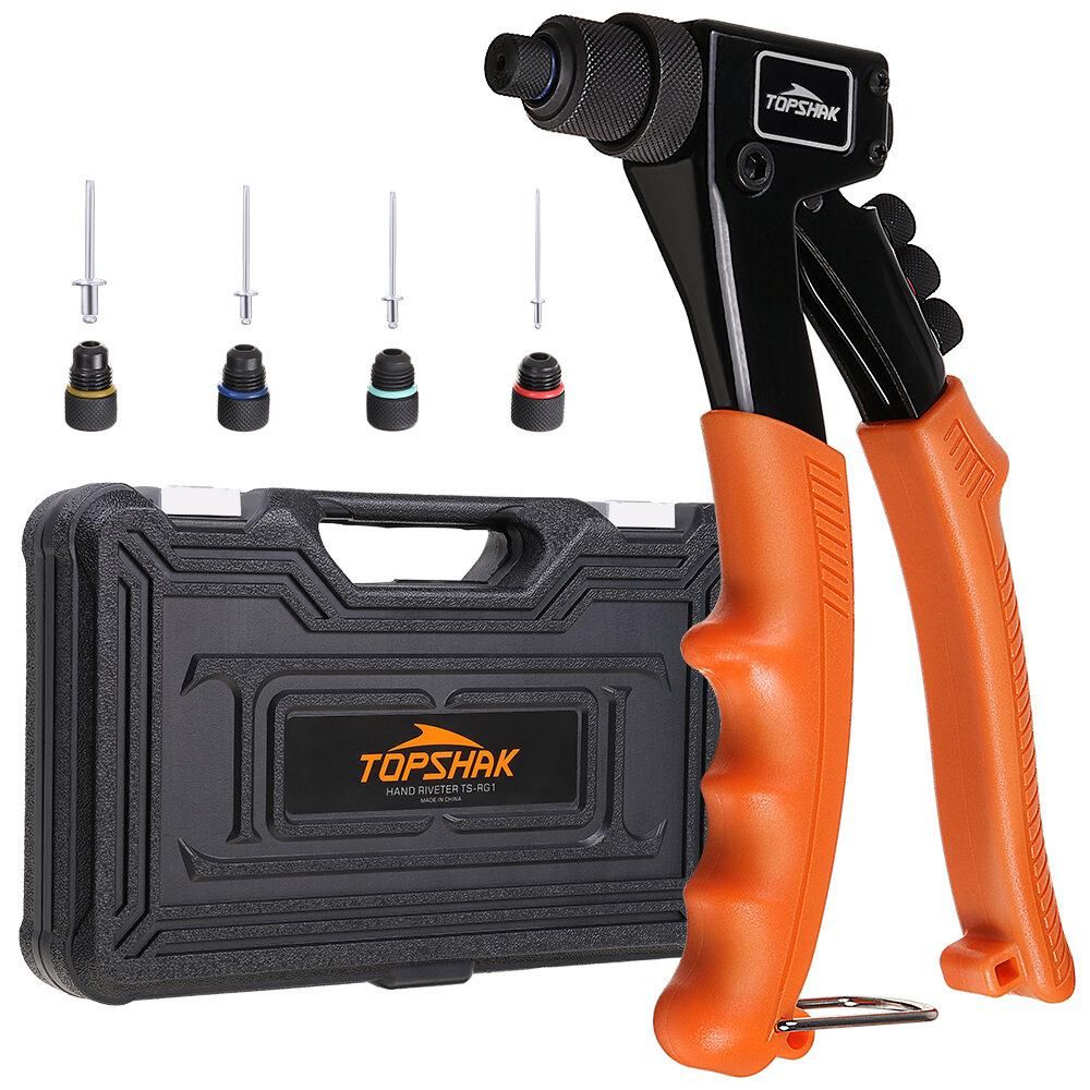 TOPSHAK RG1 Rivet Gun Kit with 80 Pcs Rivets Anti-slip Hand Riveter 4 Sizes of Rivet Heads Attached Professional Durable Single Hand