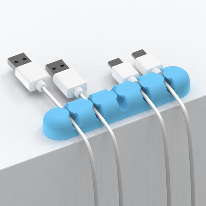 Silicone Adhesive Charging Cable Management Clips Holder Blue