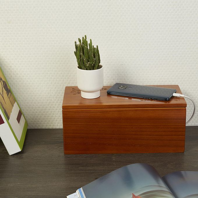 Wooden Cable Management Box Desk Cord Organizer Middle Size  Color 1
