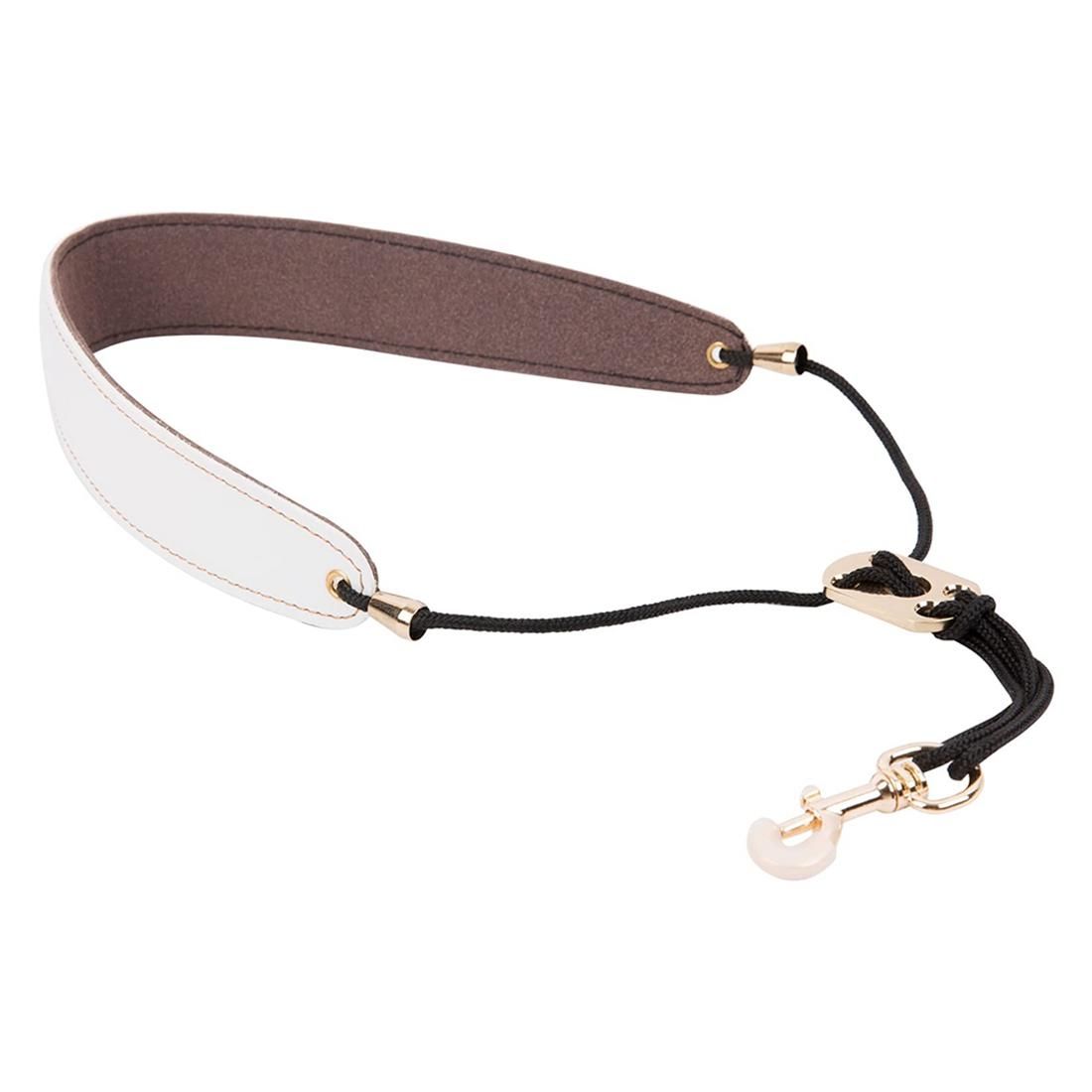 Saxophone Neck Strap, Alto Sax Neck Strap, Clarinet Neck Strap White Leather Neck Band, White+Brown