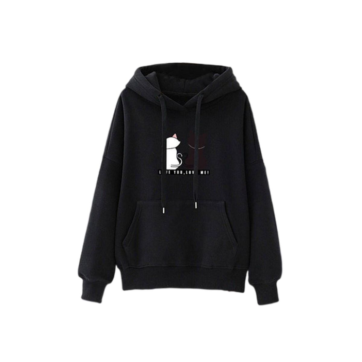 Cute Women Long Sleeve Hoodie Stretchy Casual Hooded Black XXL