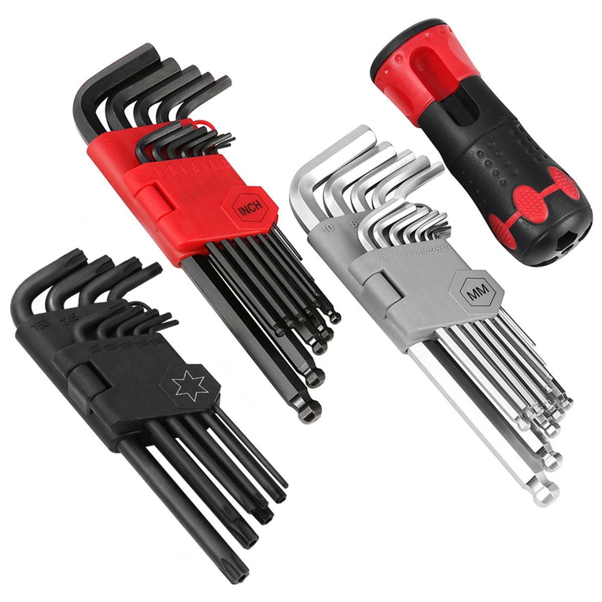 36 PCS Allen Wrench Set Long Arm Ball End Hex Key Socket Head Screw Wrench Multi-size Internal Hexagonal Spanner Inch/ Metric/ Star for Bicycle Appliance Repair Tool