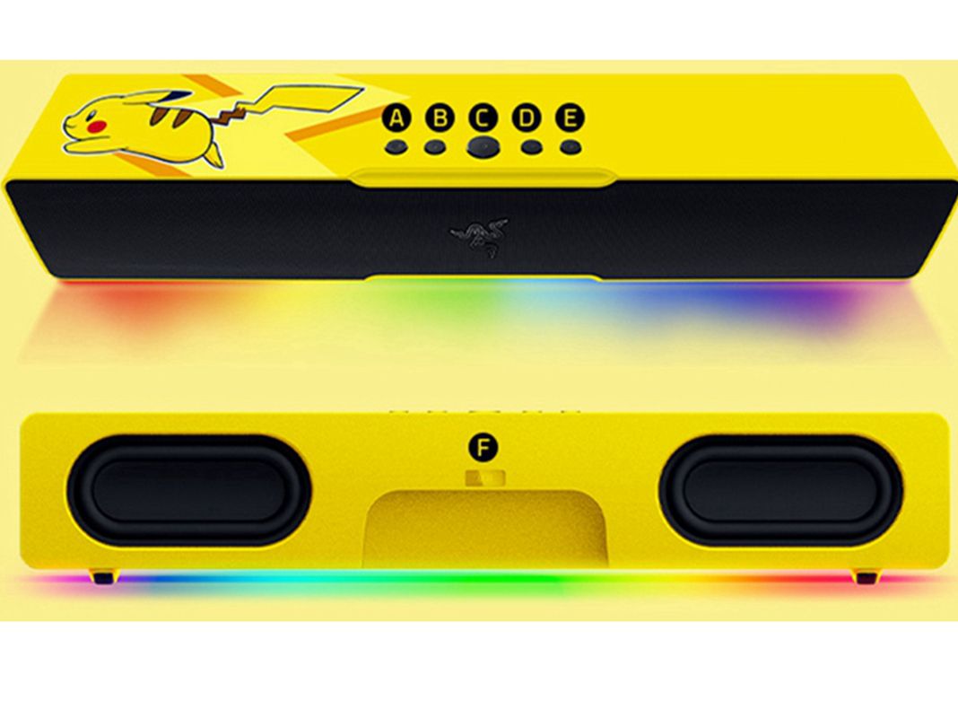A/Razer Pokemon Pikachu Model Bar Bluetooth Desktop Speaker Computer Heavy Bass RGB Magic Light Effect Yellow