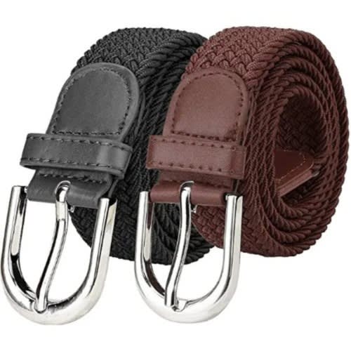 Elastic Braided Belt - Set Of Two - Black / Deep Brown